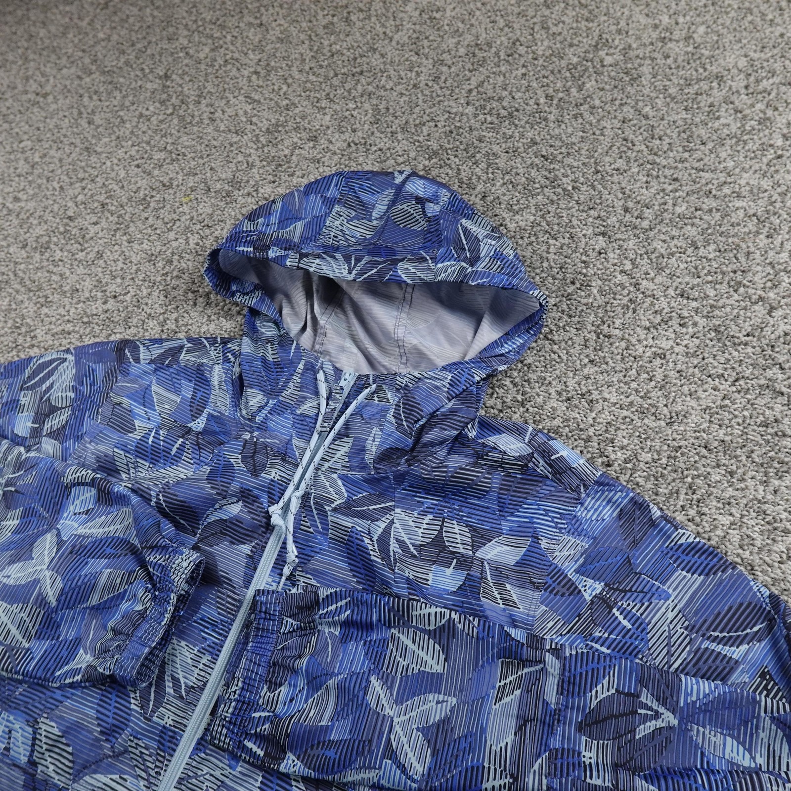 Columbia Jacket Womens S Blue Floral Hooded Windbreaker Rain Coat Lightweight